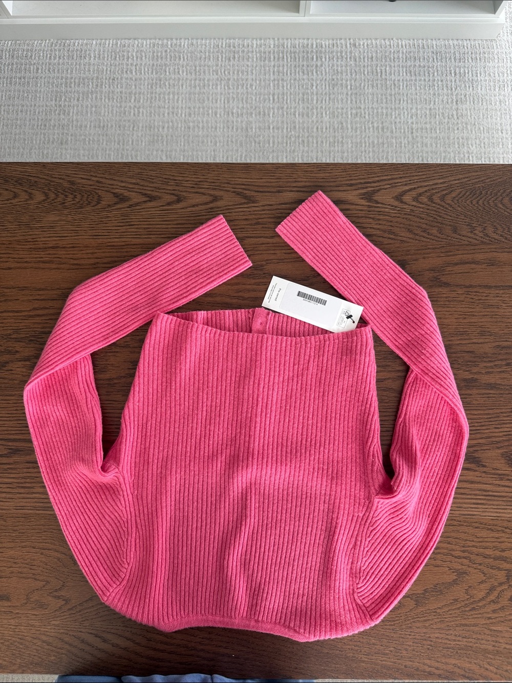Reformation Cashmere Cropped Hot Pink Ribbed Square-Neck Button Cardigan - Picture 6 of 7